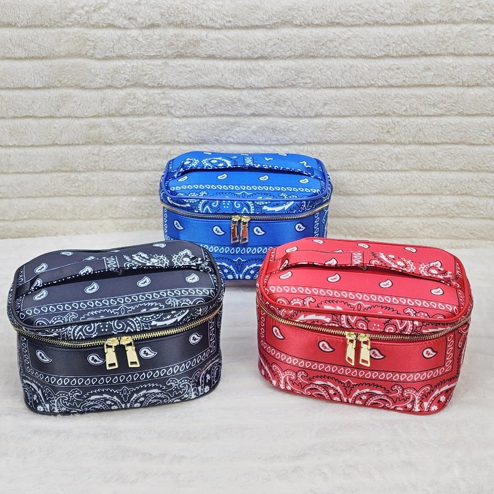 Blue Or Black Bandana Hard Case Make - Up Bag Purse Set of 3 per color